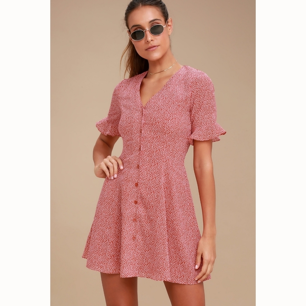 Lulu's Castana Rust Red Print Button-Up Dress - image 2